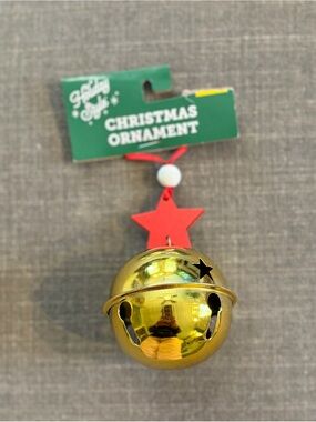 Holiday Style Gold Jingle Bell Christmas Ornament Red Star New